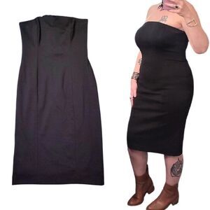 VTG Spiegel Black Strapless Corset  Fitted Bodycon Midi Pencil Dress Size 8